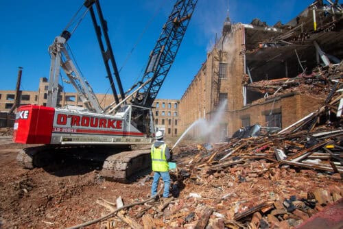 Dust suppression during demolition project
