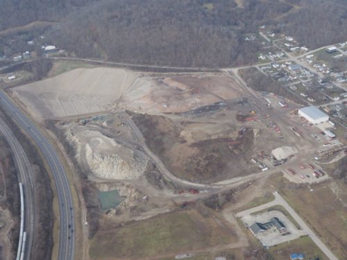 Overhead view of environmental remediation project for brownfield redevelopment