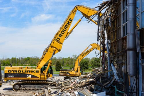 O'Rourke demolition equipment tearing down a building