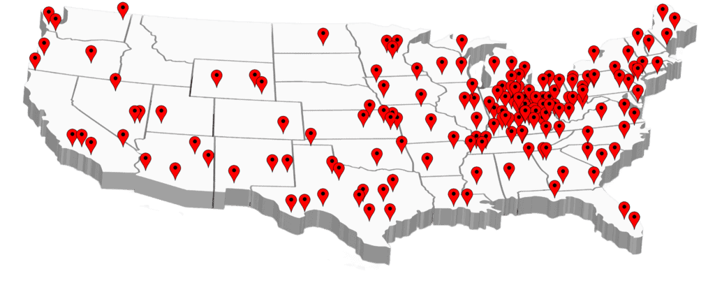 O'ROURKE national demolition service area location pins for completed jobs