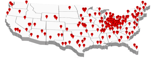 O'ROURKE national demolition service area location pins for completed jobs