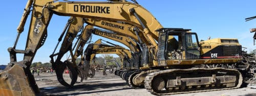 O'Rourke demolition equipment with excavators lined up